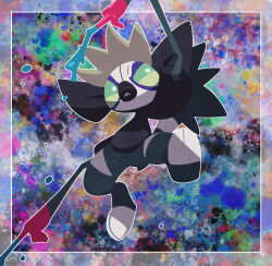  absurdres animal_focus arm_up border commentary_request dripping grafaiai highres no_humans outline paint pokemon pokemon_(creature) pokemon_focus solo toucho3691 white_outline 