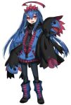  1girl :d ahoge black_gloves black_pantyhose blue_hair blue_jacket crossed_bangs full_body gloves hair_between_eyes holding holding_stuffed_toy huge_ahoge hydreigon jacket katagiri_hachigou long_hair long_sleeves multicolored_hair open_mouth pantyhose personification pink_hair pokemon red_eyes simple_background smile solo stuffed_toy teeth two-tone_hair upper_teeth_only very_long_hair white_background 