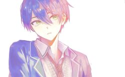  0k_sic 1boy collared_shirt commentary_request double-parted_bangs green_eyes jacket kenmochi_touya kenmochi_touya_(1st_costume) korean_commentary lapels looking_to_the_side male_focus necktie nijisanji notched_lapels open_collar parted_lips red_necktie shirt sideways_glance simple_background solo sweater upper_body v-neck virtual_youtuber white_background white_shirt white_sweater 