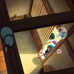  ... 1boy 3girls :q absurdres aged_down alternate_costume among_us blue_eyes blue_hair candy child flying_sweatdrops food green_eyes green_hair highres hijiri_byakuren index_finger_raised japanese_clothes kimono kumoi_ichirin mouse_(animal) multiple_girls murasa_minamitsu parody sandals shadow spoken_ellipsis style_parody suteruko tongue tongue_out touhou unzan white_kimono 