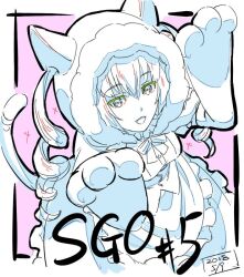  1girl akiha_rumiho animal_ears animal_hands animal_hood cat_ears drill_hair fake_tail gloves hood hood_up long_hair looking_at_viewer mayqueen_maid_uniform open_mouth paw_gloves paw_pose science_adventure smile solo steins;gate steins;gate_0 tail twin_drills very_long_hair werkbau winter_uniform 