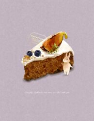 animal blueberry cake cake_slice dessert english_commentary food food_focus fruit hashtag-only_commentary highres icing mtbrtmg no_humans original purple_background rabbit 