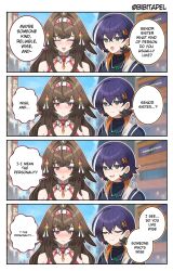 4koma animal_ears belle_(zenless_zone_zero) bibitapel comic english_text long_hair multiple_girls short_hair ye_shunguang zenless_zone_zero