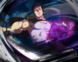  1boy absurdres black_bulls_(emblem) black_clover black_clover_m:_rise_of_the_wizard_king black_hair book cigarette grimoire highres holding holding_sword holding_weapon katana looking_at_viewer non-web_source official_art open_book short_hair solo sword tank_top weapon white_tank_top yami_sukehiro 