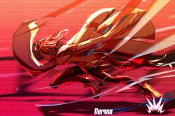  1girl agnes_tachyon_(tach-nology)_(umamusume) agnes_tachyon_(umamusume) ahoge animal_ears ankle_boots artist_name black_pantyhose boots brown_hair brown_tail commentary derxon2 english_commentary from_side hair_between_eyes high_heel_boots high_heels highres horse_ears horse_girl horse_tail lab_coat medium_hair messy_hair motion_lines pantyhose red_background red_eyes running sleeves_past_fingers sleeves_past_wrists smile solo speed_lines sweater tail test_tube umamusume umamusume:_beginning_of_a_new_era white_boots wide_sleeves yellow_sweater 