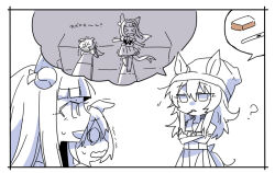  >_< 3girls ? animal_ears beanie beer_hsk bow closed_eyes commentary_request crossed_arms ears_through_headwear hair_between_eyes hat horse_ears horse_girl horse_tail long_hair multiple_girls nakayama_festa_(umamusume) open_mouth parted_lips pleated_skirt puffy_short_sleeves puffy_sleeves school_uniform shaded_face shirt short_sleeves silence_suzuka_(umamusume) skirt special_week_(umamusume) tail teardrop tracen_school_uniform translation_request trembling umamusume wavy_mouth white_background 