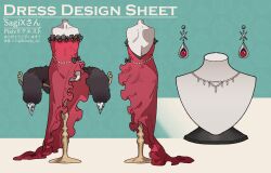  clothes_focus commentary_request commission dress earrings frilled_dress frills highres jewelry mannequin necklace no_humans original pixiv_commission red_dress shawl shimiya_jin still_life 