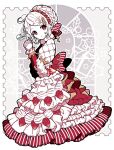  1girl ahoge braid dress elina_(e2n04n) food frilled_dress frills fruit hair_ornament looking_at_viewer original own_hands_together puffy_sleeves red_eyes solo strawberry 