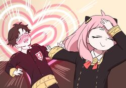 1boy 1girl anya_(spy_x_family) damian_desmond medium_hair naoya_hitting_choso_without_looking_(meme) short_hair spy_x_family