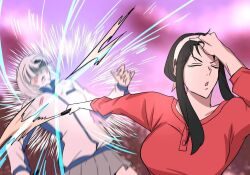 fiona_frost long_hair meme multiple_girls naoya_hitting_choso_without_looking_(meme) short_hair spy_x_family tennis_racket tennis_uniform yor_briar