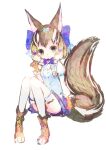  1girl absurdres animal_ears boots brown_eyes brown_hair chipmunk_ears chipmunk_girl chipmunk_tail extra_ears full_body gloves highres kemono_friends kemono_friends_v_project kneehighs looking_at_viewer maki_gamin microphone ribbon shirt short_hair shorts siberian_chipmunk_(kemono_friends) simple_background socks solo tail vest virtual_youtuber 