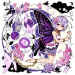  1girl barefoot bracelet bug butterfly butterfly_wings chain crescent elina_(e2n04n) frills hair_ornament jewelry lantern original short_hair solo violet_eyes wings 