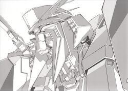  absurdres artist_request cable concept_art gundam gundam_hathaway's_flash highres mecha mecha_focus mobile_suit monochrome no_humans official_art portrait promotional_art robot scan science_fiction v-fin white_background xi_gundam 
