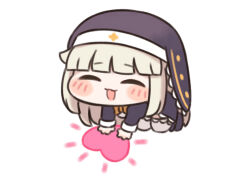  1girl :3 :d ^_^ blush_stickers chibi closed_eyes commentary_request heart long_hair meme nipruku pressing_button smile solo speaki_(trickcal) speakiposting_(meme) trickcal twitter white_background 