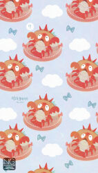  ? animal_focus bow character_name clouds corphish hat highres innertube lobster meme_(sleepsheep) no_humans open_mouth pokemon pokemon_(creature) pokemon_focus sky solid_circle_eyes speech_bubble spoken_question_mark swim_ring 