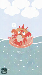  ? animal_focus character_name clouds corphish hat highres innertube lobster meme_(sleepsheep) no_humans open_mouth pokemon pokemon_(creature) pokemon_focus sky solid_circle_eyes speech_bubble spoken_question_mark swim_ring water 