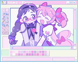  animated animated_gif artist_name black_hairband blush bow bowtie braid character_request choker closed_eyes closed_mouth dot_nose dress glasses hair_between_eyes hair_bow hairband happy highres kaname_madoka long_hair long_sleeves looking_at_another mahou_shoujo_madoka_magica open_mouth pink_bow pink_dress pink_hair puffy_short_sleeves puffy_sleeves purple_hair renzhi00334233 short_sleeves teeth twintails upper_body upper_teeth_only violet_eyes 