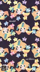 character_name colored_skin highres jirachi looking_at_viewer meme_(sleepsheep) minior minior_(blue_core) minior_(core) minior_(green_core) minior_(indigo_core) minior_(orange_core) minior_(red_core) minior_(violet_core) minior_(yellow_core) no_humans open_mouth pokemon pokemon_(creature) pokemon_focus smile star_(symbol) star_in_eye symbol_in_eye white_skin 