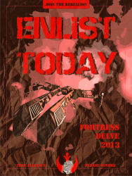  brutor_tribe_(eve_online) combat_ship_(eve_online) commentary dated davio911 english_commentary english_text eve_online frigate_(eve_online) highres logo military_vehicle minmatar_republic_(eve_online) no_humans poster_(medium) propaganda red_theme rifter_(eve_online) science_fiction spacecraft vehicle_focus 