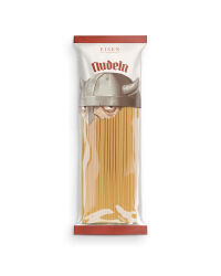  absurdres character_print commentary eisen_(sousou_no_frieren) english_text fake_horns food food_focus german_text helmet highres horned_helmet horns no_humans object_focus pasta patrick_ganas shirt simple_background sousou_no_frieren spaghetti white_shirt 