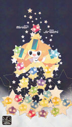  character_name colored_skin highres jirachi looking_at_viewer meme_(sleepsheep) minior minior_(blue_core) minior_(core) minior_(green_core) minior_(indigo_core) minior_(orange_core) minior_(red_core) minior_(violet_core) minior_(yellow_core) no_humans open_mouth pokemon pokemon_(creature) pokemon_focus smile star_(symbol) star_in_eye symbol_in_eye white_skin 