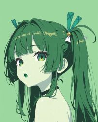 1girl dark_green_hair green_background long_hair looking_to_the_side qingyi_(zenless_zone_zero) zenless_zone_zero