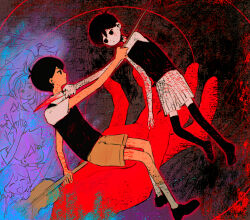  2boys 2girls 5boys antenna_hair aubrey_(faraway)_(omori) aubrey_(omori) basil_(faraway)_(omori) basil_(omori) black_eyes black_hair black_shoes black_shorts black_sweater_vest black_tank_top black_thighhighs blood blood_on_knife bow_(music) brother_and_sister brothers brown_shorts chinese_commentary closed_mouth collared_shirt colored_skin commentary dual_persona expressionless flower hair_flower hair_ornament hairband hero_(faraway)_(omori) hero_(omori) highres holding holding_bow_(music) holding_instrument holding_knife holding_violin instrument jukttgsnle9824 kel_(faraway)_(omori) kel_(omori) knife long_hair looking_at_another male_focus mari_(omori) mari_(spirit)_(omori) multiple_boys multiple_girls omori omori_(omori) shirt shoes short_hair short_sleeves shorts siblings sidelocks socks striped_clothes striped_shorts sunny_(omori) sweater_vest tank_top thigh-highs two-tone_shorts vertical-striped_clothes vertical-striped_shorts violin white_shirt white_shorts white_skin white_socks 