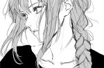  1girl braid chainsaw_man close-up collarbone commentary eyelashes greyscale inoitoh long_hair looking_afar looking_to_the_side makima_(chainsaw_man) monochrome parted_lips portrait shirt side_braid sidelocks simple_background solo white_background 