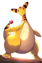  ampharos closed_mouth commentary_request electricity forehead_jewel highres looking_at_viewer no_humans pokemon pokemon_(creature) pokemon_focus rumine_(yoshi1234567) simple_background solo tail 
