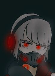 1girl anby_demara dark_background mouth_mask red_eyes short_hair zenless_zone_zero