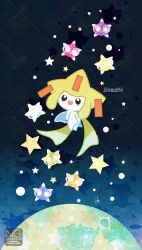  alternate_color colored_skin highres jirachi looking_at_viewer meme_(sleepsheep) minior minior_(blue_core) minior_(core) minior_(green_core) minior_(indigo_core) minior_(orange_core) minior_(red_core) minior_(violet_core) minior_(yellow_core) no_humans open_mouth pokemon pokemon_(creature) pokemon_focus shiny_pokemon smile star_(symbol) white_skin 