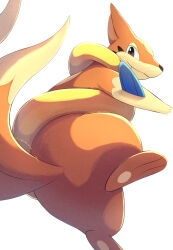  1other closed_mouth commentary_request fang fins floatzel from_below furry highres looking_at_viewer orange_fur pokemon pokemon_(creature) pokemon_focus rumine_(yoshi1234567) simple_background solo tail 