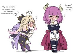  2girls absurdres antenna_hair aura_(sousou_no_frieren) black_bow black_capelet black_dress black_gloves blonde_hair blush bow braid breasts capelet closed_eyes crossed_arms cure_arcana_shadow demon_girl demon_horns dress elbow_gloves embarrassed english_text gloves gradient_hair hair_bow hair_intakes highres horns jewelry long_hair magical_girl meitantei_precure! moria_luluka multicolored_hair multiple_girls precure purple_hair purple_veil sesield smile sousou_no_frieren sweatdrop tears veil wrist_cuffs 