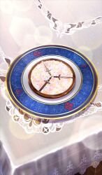  after_time_valentine_2026 caliburn_(fate) chocolate commentary_request dessert excalibur_(fate/stay_night) fate/grand_order fate_(series) food food_focus no_humans official_art on_table plate still_life table tablecloth third-party_source xxxxay 