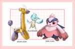  :d =3 border character_name closed_eyes commentary drifloon fusion girafarig glaceon hariyama igglybuff kazuko_(towa) mask no_humans open_mouth pokemon pokemon_(creature) red_eyes smile tongue u_u yamask 