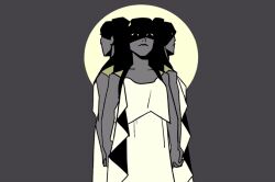  3girls animated animated_gif commentary crescent_moon dark-skinned_female dark_skin domino_mask dress eye_mask full_body greek_mythology greyscale hecate_(mythology) holding_hands interlocked_fingers looping_animation mask monochrome moon multiple_girls multiple_persona sixofclovers spot_color white_dress 