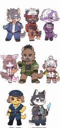  6+boys animal_ears brown_fur commentary dog_boy dog_ears furry furry_male highres japanese_clothes looking_at_viewer male_focus masanori_(housamo) masashi_(housamo) moritaka_(housamo) multiple_boys nobumichi_(housamo) police police_uniform purple_fur s3zwrtdyqaewnci school_uniform tadatomo_(housamo) tanetomo_(housamo) tokyo_afterschool_summoners untranslatable_commentary yasuyori_(housamo) yellow_fur yoshito_(housamo) 