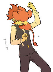  1boy bow bowtie chili_(pokemon) commentary_request lowres male_focus mogawa monkey_tail pansear pokemon pokemon_(creature) pokemon_bw red_bow red_bowtie red_hair simple_background tail vest waiter white_background 