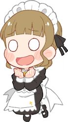  0_0 1girl apron black_dress black_shoes blunt_bangs blush brown_hair chibi chibi_only cho_toutoi_love dress frilled_apron frills full_body game_cg hair_bun juliet_sleeves kachimachi_kosuzu link!_like!_love_live! long_dress long_sleeves love_live! maid maid_apron maid_headdress mary_janes non-web_source official_art pantyhose puffy_sleeves sakuma_yoru self-datamine shoes sidelocks simple_background single_hair_bun solo tachi-e transparent_background virtual_youtuber white_apron white_pantyhose 