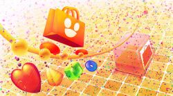  absurdres bag confetti dumbbubbers english_commentary frutiger_aero heart highres nintendo_eshop no_humans scenery smile twitter_username 
