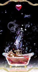  absurdres artist_name black_background bubble commentary_request fish heart highres holding holding_heart in_bathtub makoron117117 no_humans original red_nose sea_otter 