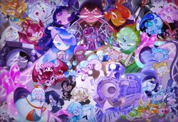  absurdres animal_ears armor black_hair blonde_hair blue_eyes blue_skin brown_hair burning_spice_cookie caramel_arrow_cookie closed_eyes colored_eyelashes colored_skin commentary_request cookie_run cookie_run:_kingdom cream_ferret_cookie cream_ferret_cookie_(yellow_bear_jelly_party!) cream_soda_cookie crown custard_cookie_iii dark_cacao_cookie dark_cacao_cookie_(dragon_lord) dark_skin dragon_tail eternal_sugar_cookie fiery_hair fire_spirit_cookie gingerbrave glasses golden_cheese_cookie golden_cheese_cookie_(immortal) grapefruit_cookie green_eyes green_hair hair_over_one_eye heterochromia highres holding holding_staff hollyberry_cookie hollyberry_cookie_(aegis) icicle_yeti_cookie icicle_yeti_cookie_(frozen_bear_jelly_party!) jagae_cookie lemon_cookie licorice_cookie lime_cookie macaroni_cookie manju_cookie marshmallow_bunny_cookie milky_way_cookie millennial_tree_cookie moonlight_cookie multicolored_hair multiple_boys multiple_girls multiple_others mystic_flour_cookie okchun_cookie one_eye_closed orange_cookie orange_hair pink_eyes pink_hair pink_skin pitaya_dragon_cookie pure_vanilla_cookie pure_vanilla_cookie_(compassionate) purple_hair rabbit_ears red_skin sea_fairy_cookie silent_salt_cookie snapdragon_cookie snapdragon_cookie_(pink_bear_jelly_party!) staff strawberry_cookie stuffed_toy tail train uehaasu white_hair white_lily_cookie white_lily_cookie_(dawnbringer) wind_archer_cookie wizard_cookie yellow_eyes 