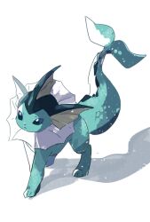  animal_focus blue_eyes bokubo closed_mouth commentary_request fins head_fins highres no_humans pokemon pokemon_(creature) pokemon_focus shadow simple_background vaporeon walking white_background 