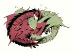 claws closed_eyes dragon dragon_tail dragon_wings green_scales highres mamegohan monster_hunter_(series) multiple_tails no_humans rathalos rathian red_scales scales sleep_bubble sleeping sleeping_on_person spikes tail white_background wings 