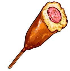  commentary corn_dog cross-section english_commentary food food_focus jadenvargen no_humans original simple_background stick still_life white_background 