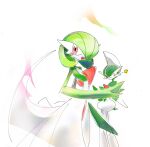  1boy 1girl ame_(metorui) blush bob_cut colored_skin commentary flat_chest gallade gardevoir green_hair green_skin hair_over_one_eye hand_up happy highres looking_to_the_side mohawk multicolored_hair multicolored_skin one_eye_closed one_eye_covered open_mouth pokemon pokemon_(creature) red_eyes short_hair simple_background sketch smile star_(symbol) two-tone_hair two-tone_skin white_background white_hair white_skin 