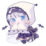  bat_(animal) bow ghost hair_ribbon halloween highres hood hoodie indie_virtual_youtuber long_sleeves looking_at_viewer mikazuki_silvi nyapo_22 plaid plaid_skirt ribbon skirt tongue tongue_out virtual_youtuber white_background white_hair 