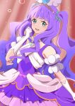 1girl absurdres aqua_eyes brooch cure_majesty dress elbow_gloves ellee-chan gloves highres hirogaru_sky!_precure jewelry long_hair looking_at_viewer magical_girl open_mouth precure purple_dress purple_hair smile solo standing tenma_no_atelier two_side_up very_long_hair white_gloves wing_brooch wing_hair_ornament 