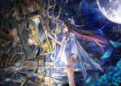  2boys 4girls aiguillette arlecchino_(genshin_impact) arm_ribbon bare_shoulders black_collar black_eyes black_hair black_helm black_helmet black_mask black_sleeves black_streaks blonde_hair blue_flower bonnet breasts brown_hair butterfly_mask capitano_(genshin_impact) closed_eyes closed_mouth coat collar columbina_(genshin_impact) commentary_request crack cracked_glass detached_collar detached_sleeves dress eye_mask faceless faceless_male fatui_logo field flower flower_field full_moon genshin_impact hair_between_eyes hair_ornament hair_ribbon half_mask head_out_of_frame head_wings headdress helm helmet insect_wings lace-trimmed_eyepatch large_breasts leg_ribbon long_hair long_sidelocks long_sleeves mask mask_on_head mask_over_one_eye masked moon moth_wings multicolored_hair multiple_boys multiple_girls multiple_wings one_eye_covered picture_frame portrait purple_hair purple_streaks reaching red_scarf ribbon sandrone_(genshin_impact) scarf short_hair short_hair_with_long_locks sidelocks signora_(genshin_impact) smile spiked_helmet streaked_hair suirei symbol-shaped_pupils tartaglia_(genshin_impact) two-tone_hair unusually_open_eyes very_long_hair violet_eyes water water_drop white_coat white_dress white_hair white_headdress white_wings winding_key window wing_hair_ornament wings wrist_bow x-shaped_pupils 