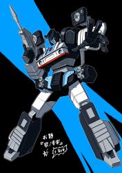  absurdres assault_visor autobot gun handgun highres humanoid_robot insignia jazz_(transformers) machine mecha no_humans robot samhoshi7 shoulder_cannon speaker transformers transformers:_generation_1 weapon 